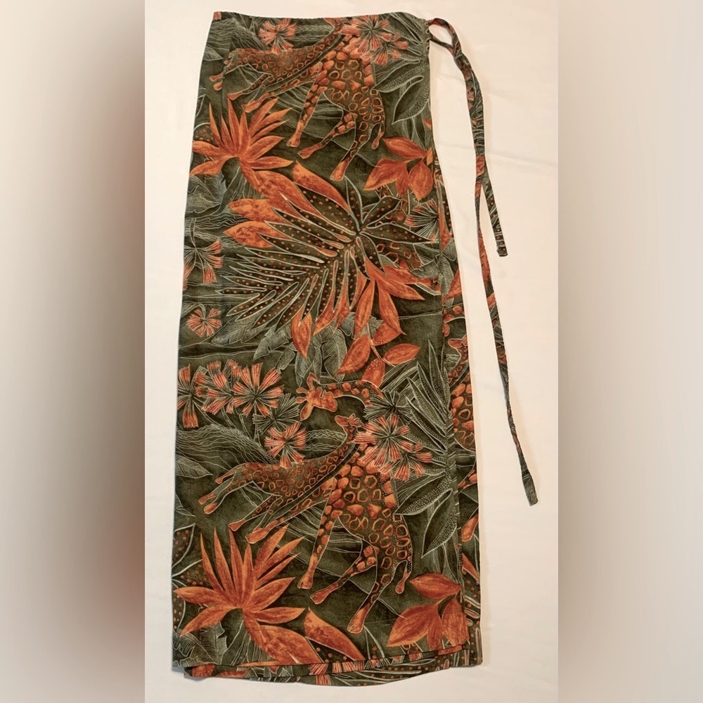 Vintage Wrap Skirt • Jungle Print • Giraffe w/Leaves • Orange & Green